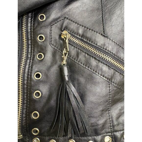Excellent Cond. Black Leather Women’s Size Medium Pamela McCoy Zip Moto Jacket0 - Picture 4 of 6